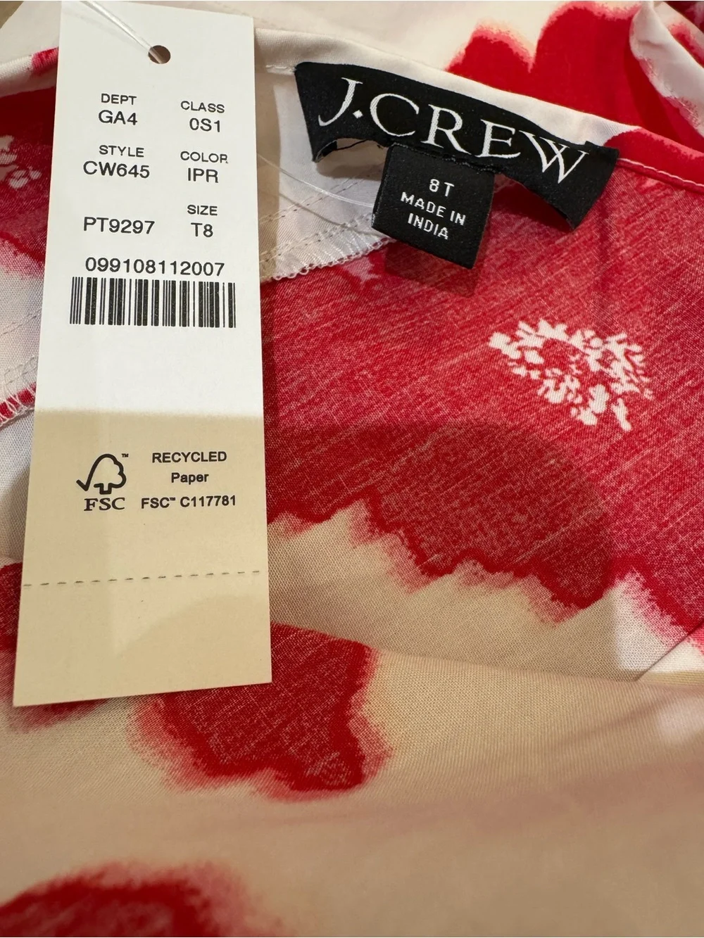 J. Crew White red floral Midi dress adjustable strap cotton slip dress SZ 8T NWT